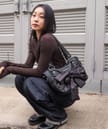 レースリボン レザーショルダーバッグ ブラック 画像 6