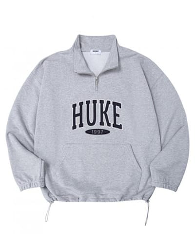 HUKE 後ろロゴ グレー 半ジップ スウェットシャツ