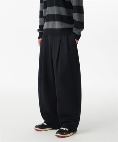MUSINSA STANDARD ムシンサスタンダード ダブルニットツータックワイドラウンジスウェットパンツ [ブラック]