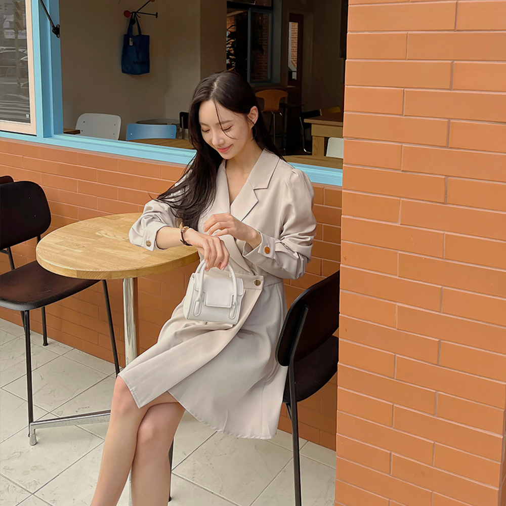 リリアンコー クレピオール カラーネック ラップスタイル プリーツワンピース 春秋 結婚式 通勤 画像 5