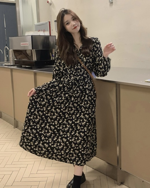 ナイングラブ Proen S エスニック スモック シフォン フリル ロング ワンピース 画像 2