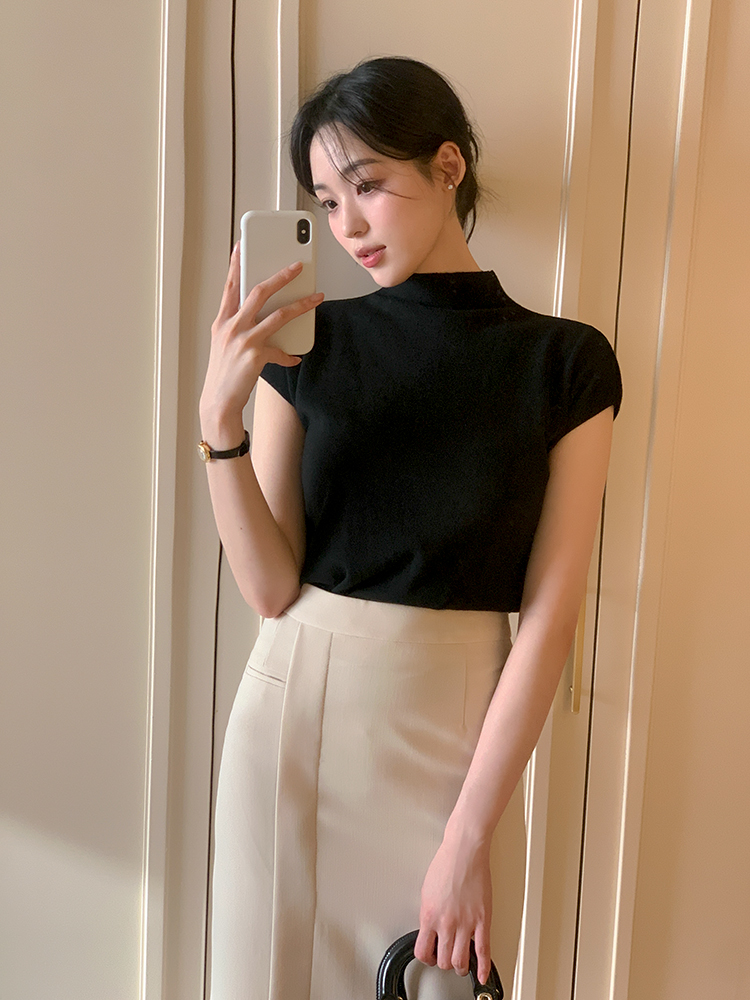 リウム キャップスリーブ ニット - 5色展開の通勤・結婚式スタイル 画像 3