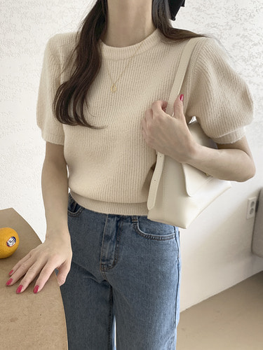 ユラタイム ミエル パフスリーブ セミクロップニット 半袖 画像 7