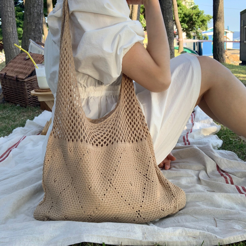 ピュアリン ニットバッグ 4color 夏 リゾート デイリー ガーリー ホーボーバッグ 画像 3