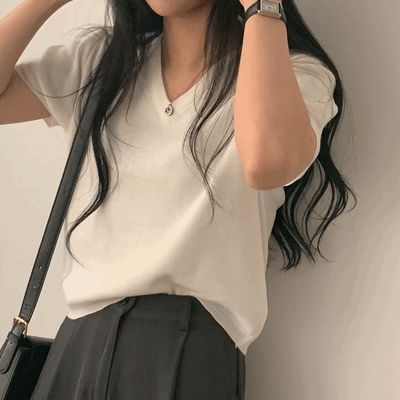 SUGARPOWDER Vネック半袖ニット 10カラー M/Lサイズ 画像 2