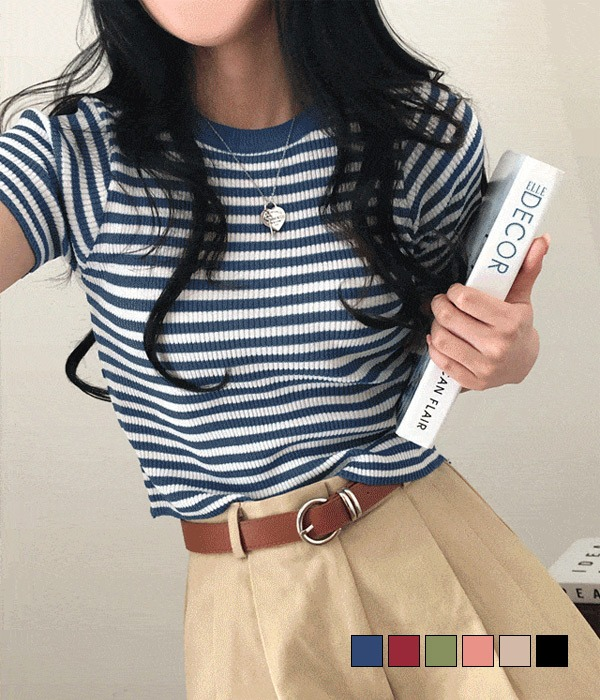 ギフティボックス 半袖ニット ストライプ柄 サマーニット レディース メンズ 画像 2