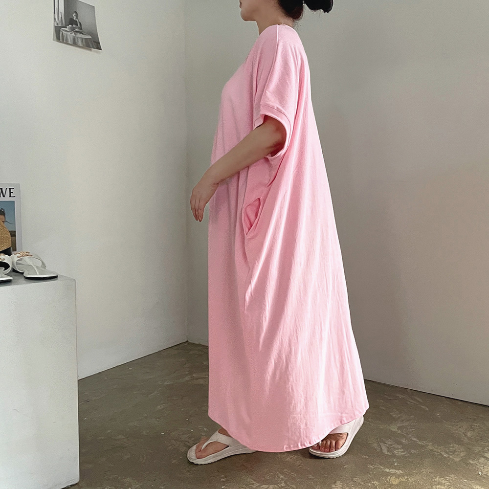 リリモード マキシ丈ワンピース 半袖 オーバーフィット エイシルエット ホームウェア レディース 画像 8