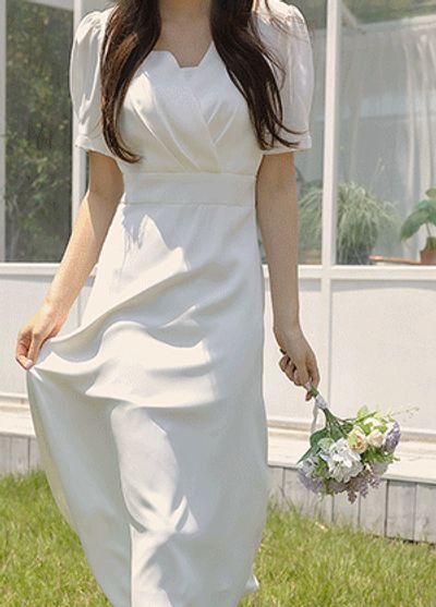 リリアンコー レピアンジュ スクエアネック ロングワンピース ピンタック フレアシルエット 画像 2