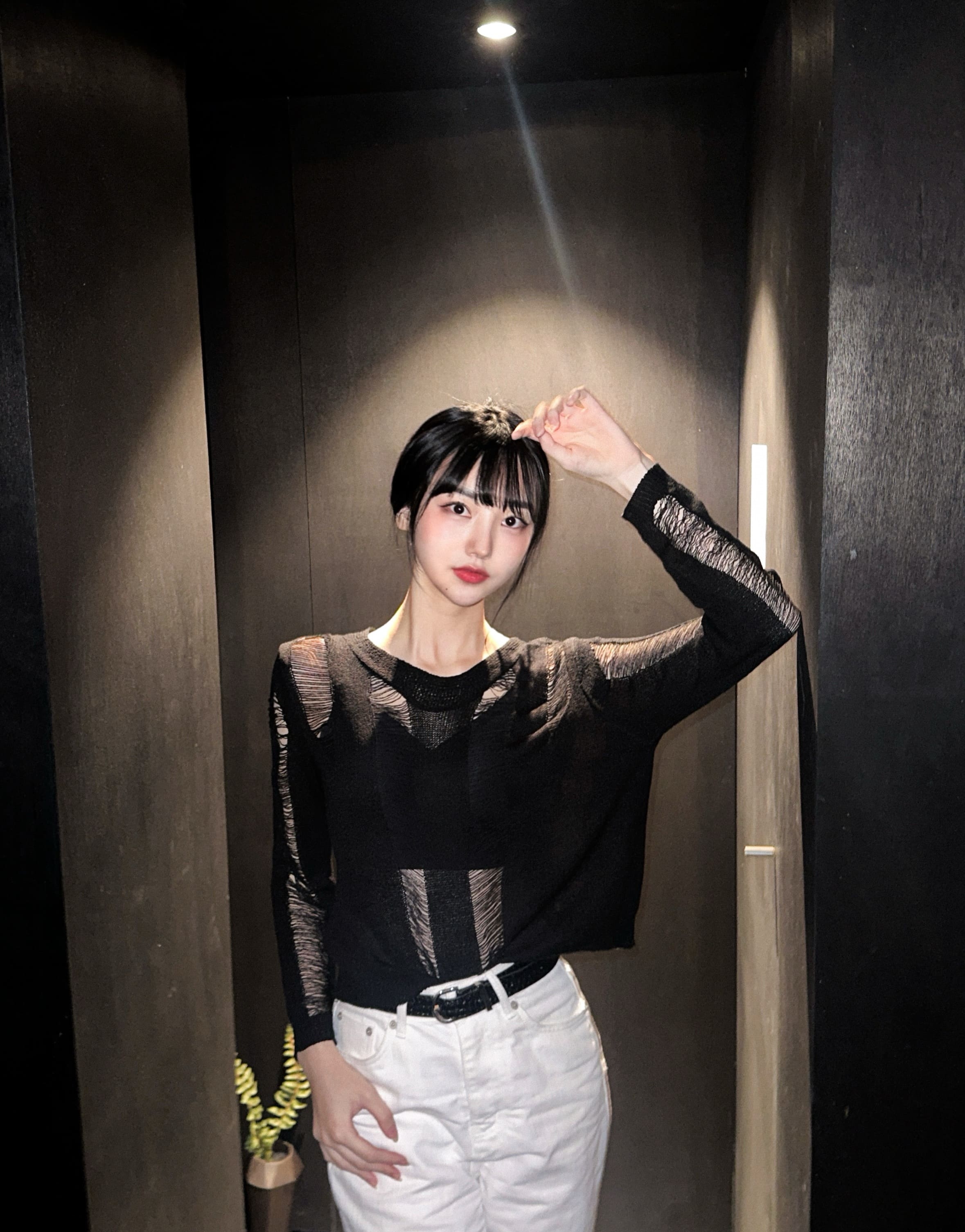 ハフニン SHINO ペンチングニット レディース 長袖 シースルー サマーニット リゾートウェア 画像 4