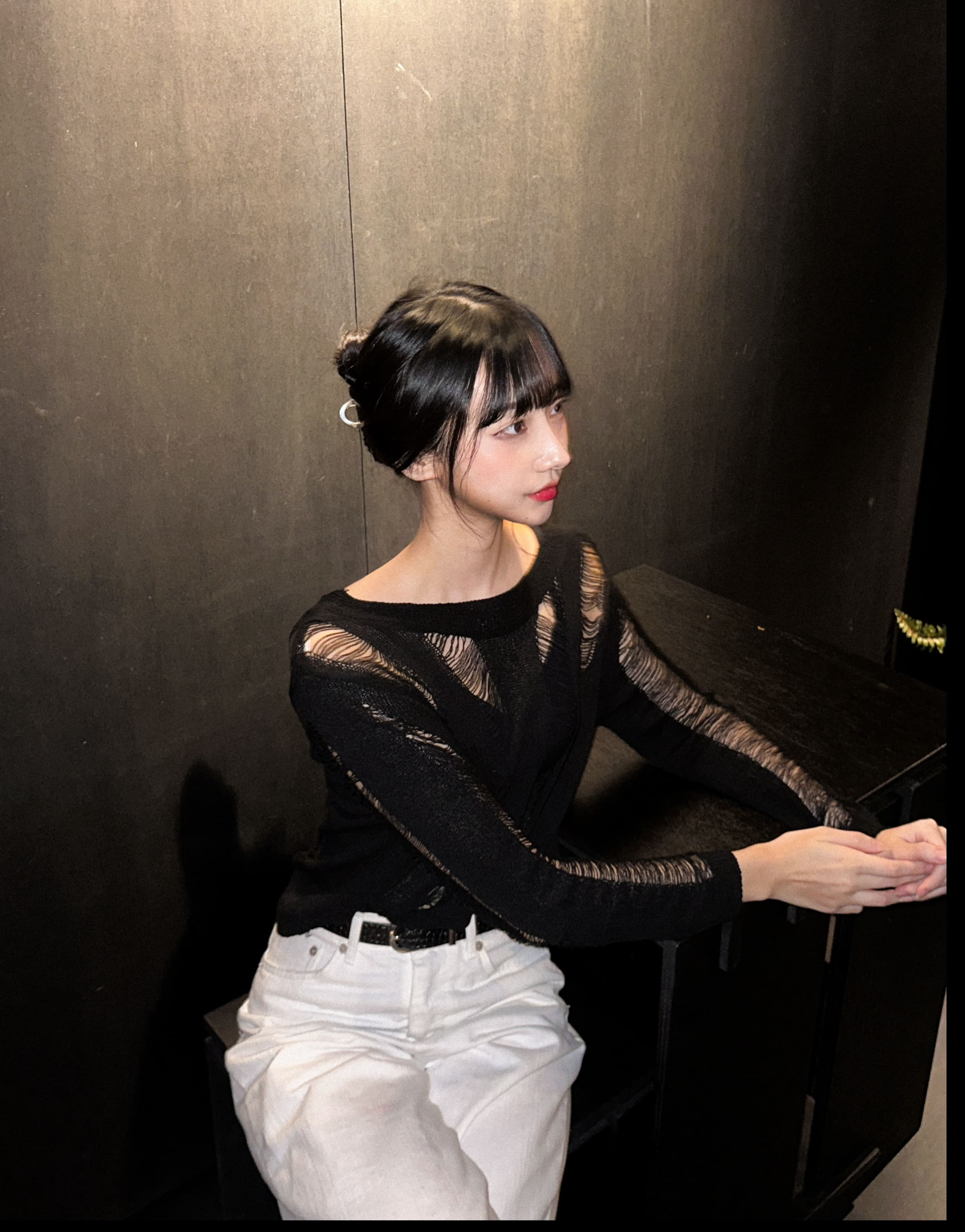 ハフニン SHINO ペンチングニット レディース 長袖 シースルー サマーニット リゾートウェア 画像 7