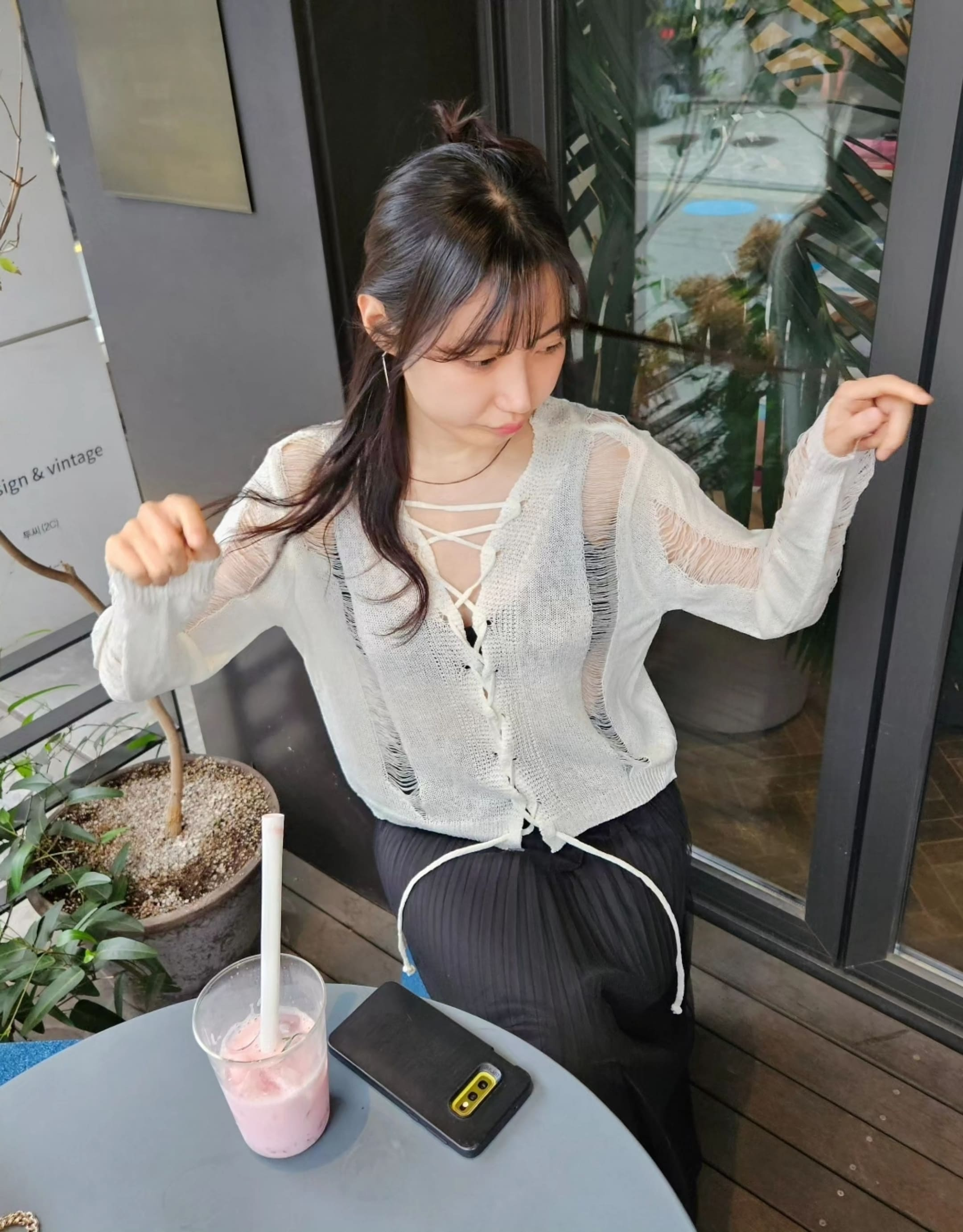 ハフニン SHINO ペンチングニット レディース 長袖 シースルー サマーニット リゾートウェア 画像 9
