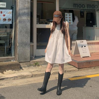 ワナビーミューズ リボンシャーリング ミニワンピース リネンコットン Aライン 民袖 レディース 画像 2