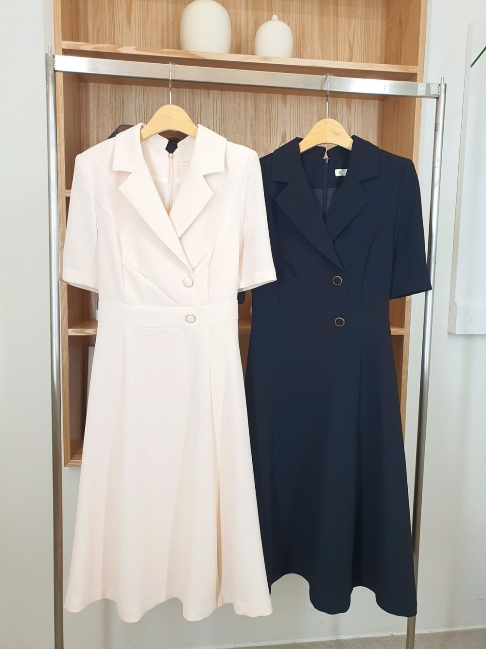 LOVESUNDAY ジホット カラーネック A ライン ミディ ワンピース レディース 半袖 フレア 正装 画像 5
