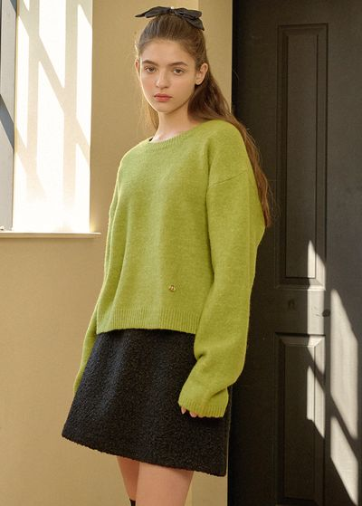 ミケネ Elated Wool Semi Crop Knit ラウンドネック ルーズフィット ウールニット レディース 44-120サイズ 画像 1