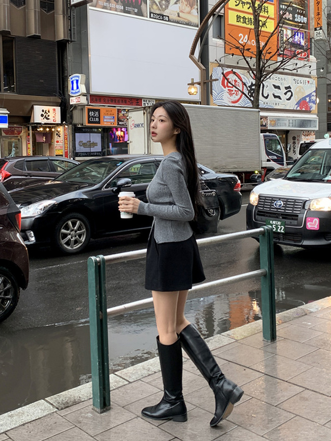 アトランス nt4362 レディース リブニット 襟元アンバランス ボタンデザイン 国内製造 画像 4