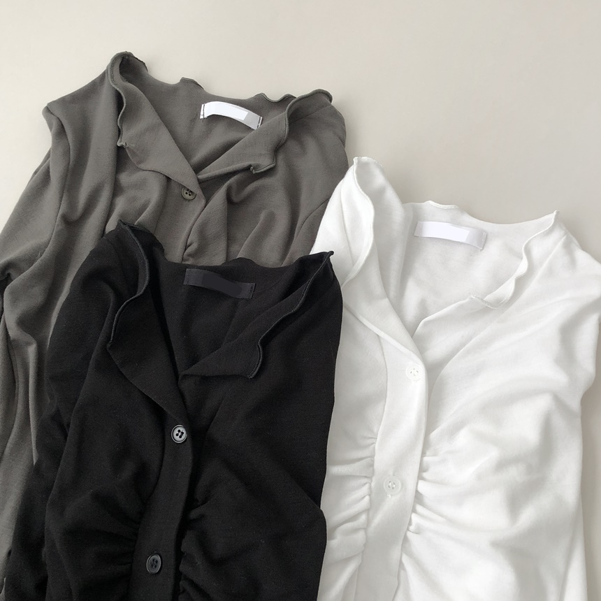 リリの感覚 シャーリング クロップ丈Tシャツ ウェーブカーディガン レディース 半袖 画像 5
