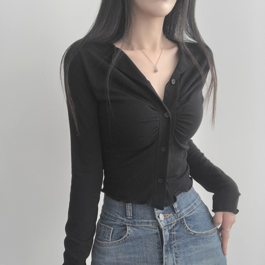 リリの感覚 シャーリング クロップ丈Tシャツ ウェーブカーディガン レディース 半袖 画像 1