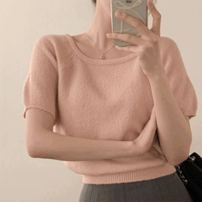 ピーチモード ベニー ユーネック クロップ 半袖ニット 5color 夏用 レディース 画像 2
