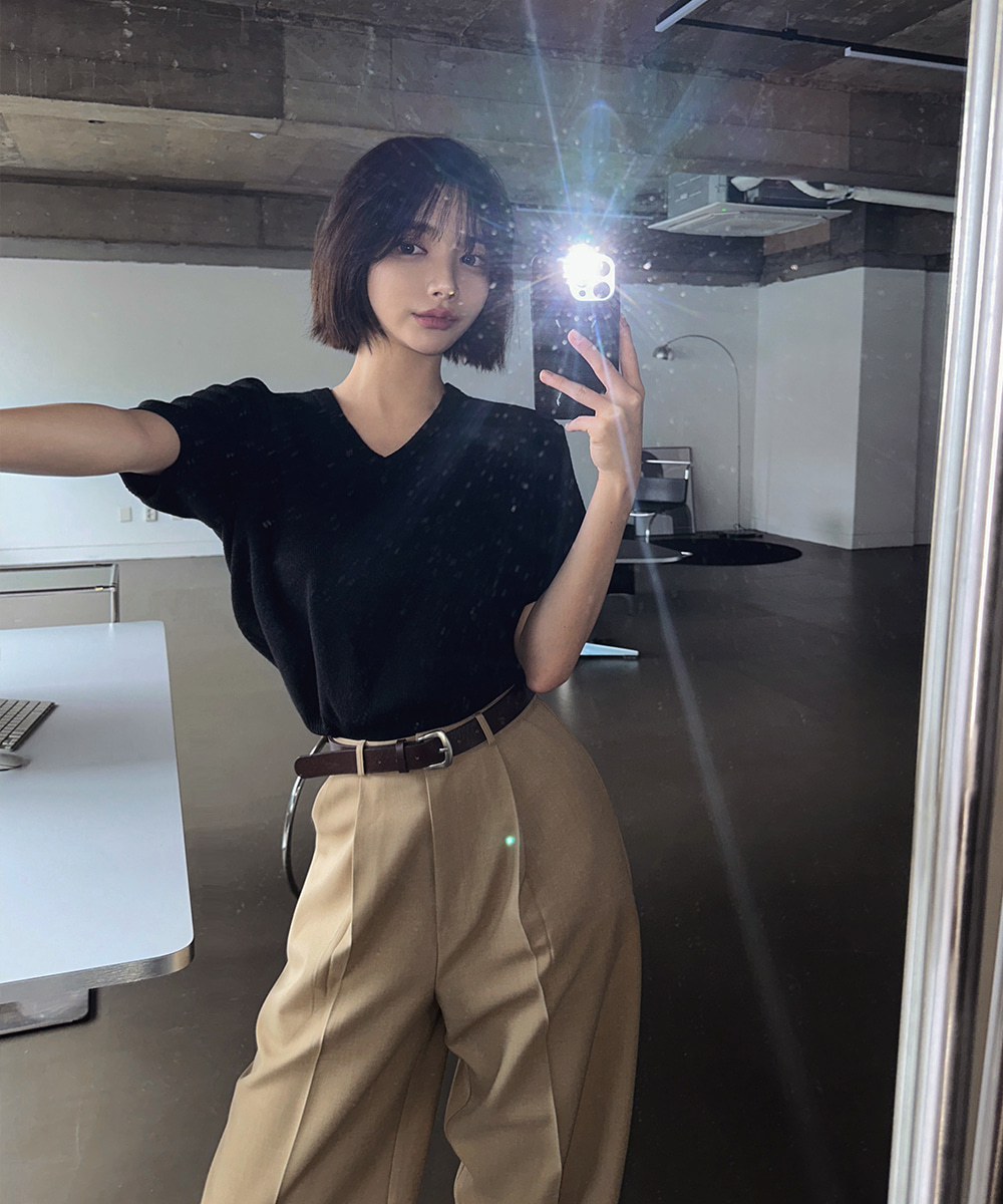 MONDAY OFF セリ Vネック半袖ニット 8カラー展開 画像 5