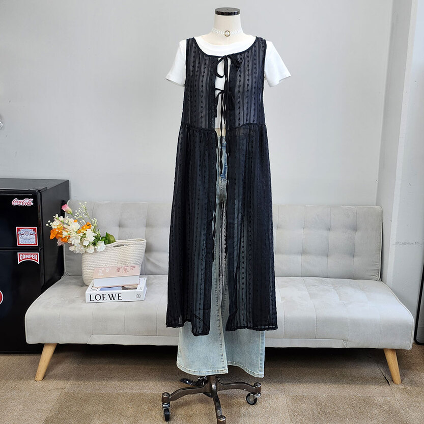 ビビアンジェイ 1101 シフォンシースルーレース レイヤードビスチェワンピース 2カラー 画像 5