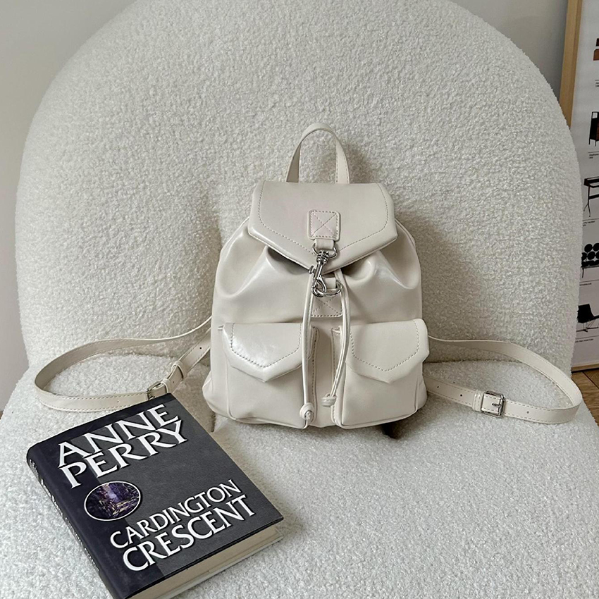 A-APPAREL GB001 グロッシー編み込みミニバックパック ホワイト レザーリュック