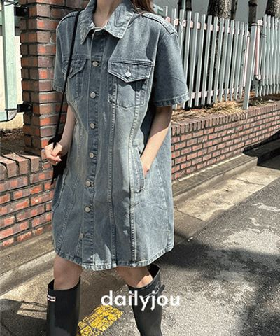 デイリージュ オリビエ デニムワンピース 半袖 カラー付き レディース 画像 1