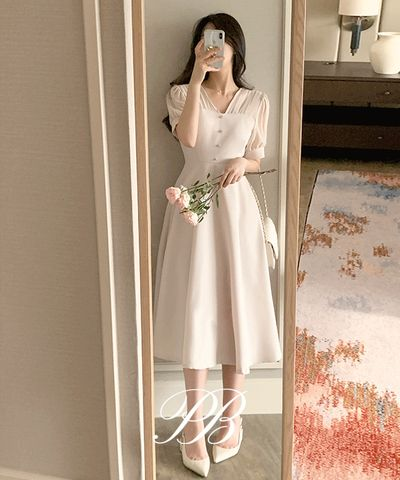 PURVI アイリン シフォン ワンピース Vネック フレアライン 結婚式 お呼ばれドレス 4色展開 画像 2