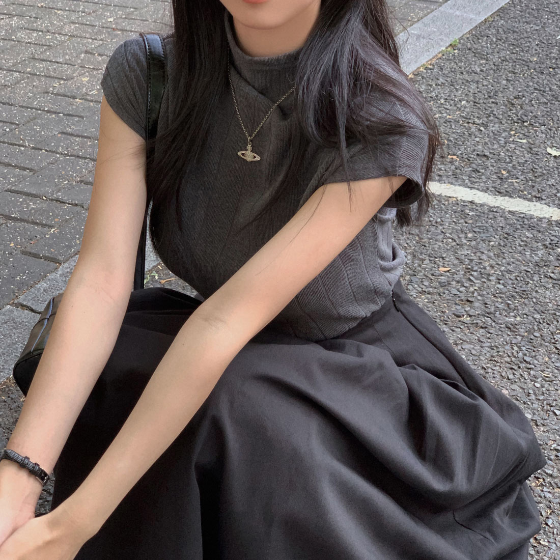 クリームチーズマーケット リブ編み半袖ニット モックネックティー 画像 4