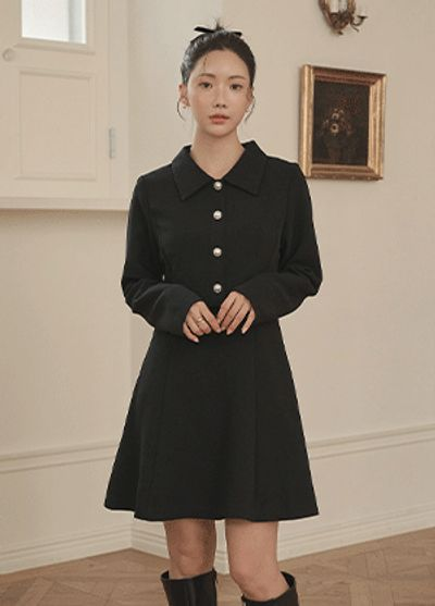 リリアンコー エリードプン カラーネックボタンワンピース 44-120サイズ Aライン 春秋冬デイリー フォーマル対応 画像 2