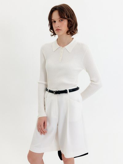 LOOKAST JAY RIBBED BUTTON KNIT TOP アイボリー リブ編みボタンニット 画像 2