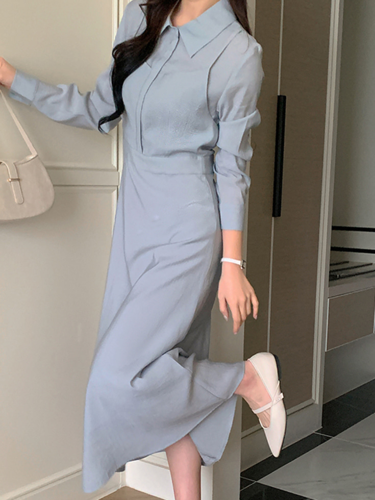 LILY&CO ビスチェレイヤード カラーネック フレア ロングワンピース 結婚式 お呼ばれ オフィス 画像 6