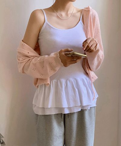 エンディア コットン レイヤード ミニ ノースリーブ ワンピース 3カラー 画像 2