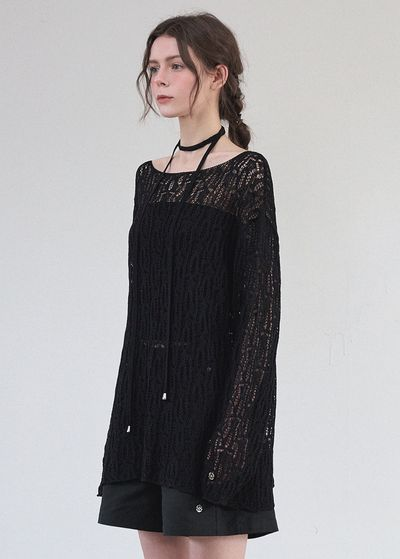 ミケネ Nana Over Fit Netting Knit-Strap Setup ロング丈 長袖 ニット セットアップ 44-120 画像 2