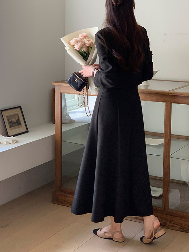 アトランス トゥイードフレアワンピース ロング丈 ボタンディテール 結婚式お呼ばれドレス 国内製作 画像 8