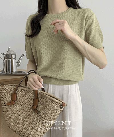 ユラタイム ロピ リネン混 ワッフル ラウンドネック 半袖ニット 画像 2