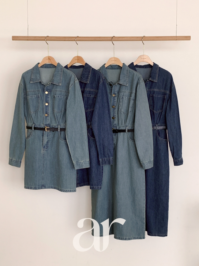 アトランス ジャネット 2WAY デニムワンピース 半袖 ベルト付き 2丈展開 画像 4