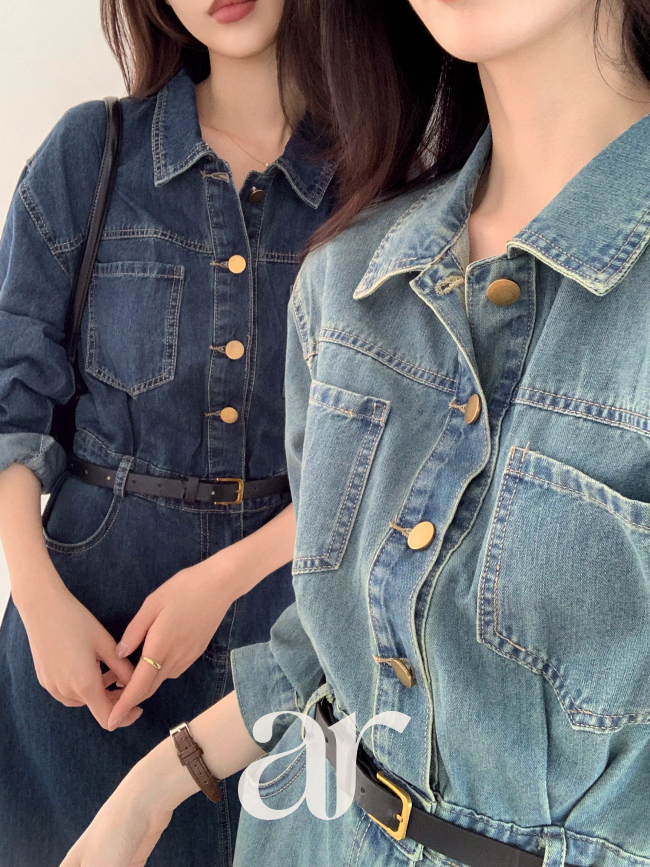 アトランス ジャネット 2WAY デニムワンピース 半袖 ベルト付き 2丈展開 画像 8