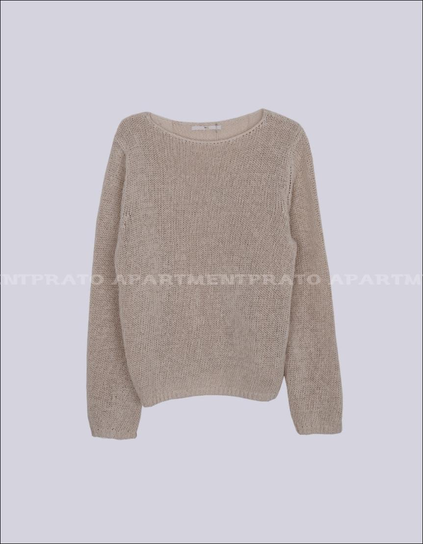 再進行ラウンジ和紙ボートネックニットコットン長袖ニット(3色展開) 画像 7