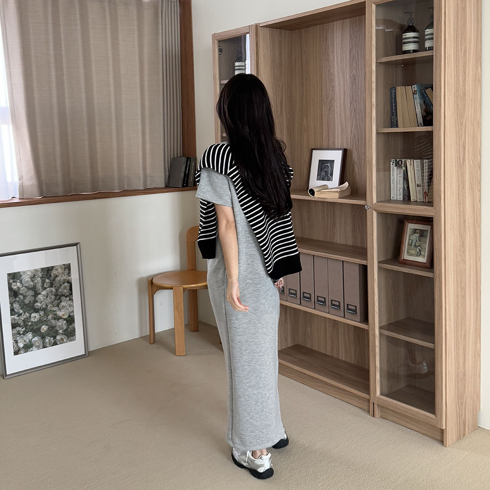 ソリデイ マタニティワンピース 半袖 ロング丈 Hライン 3色 大きいサイズ対応 妊婦服 画像 2