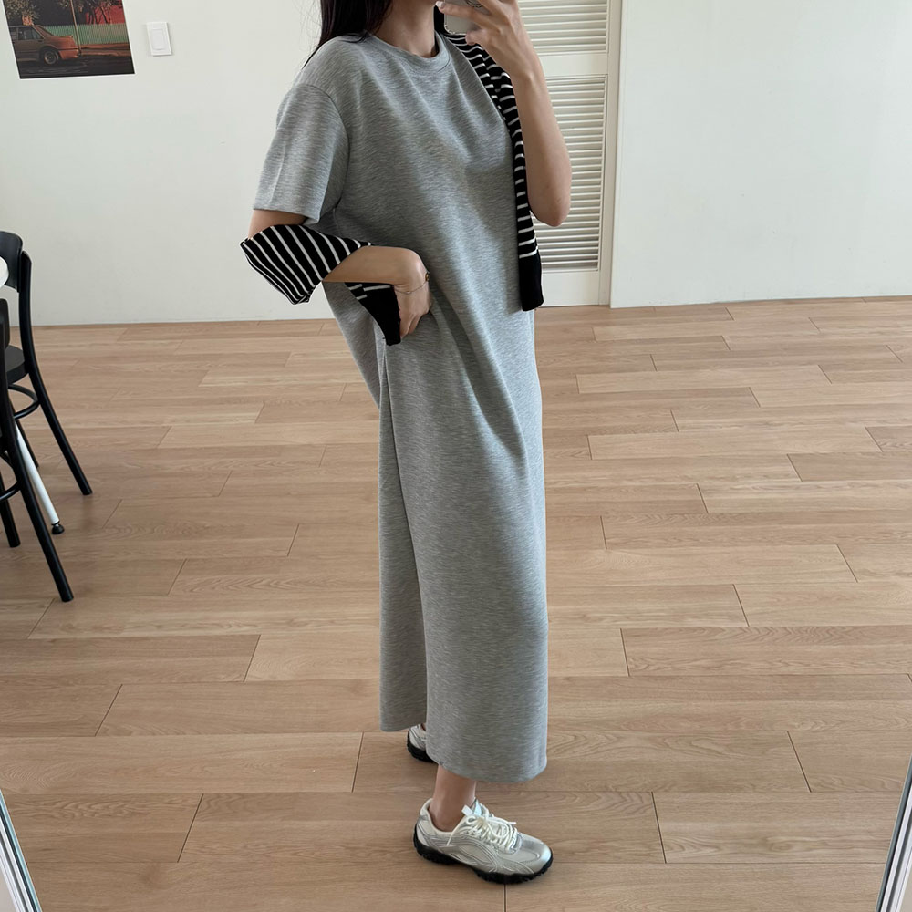 ソリデイ マタニティワンピース 半袖 ロング丈 Hライン 3色 大きいサイズ対応 妊婦服 画像 5