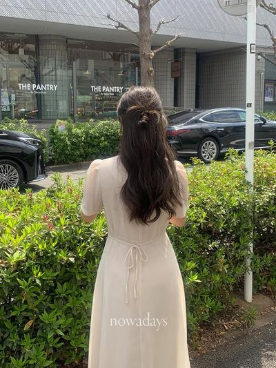 ナウアデイズ liter リター パフューム シフォン ワンピース ロング丈 パフスリーブ Aライン 2カラー 画像 2