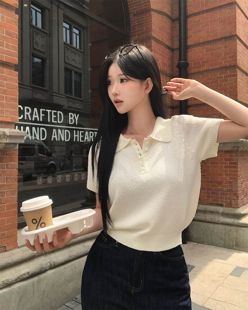 ベイデリー カラ ブークレ 単ボタン 半袖ニット 4color レディース 春夏 画像 3
