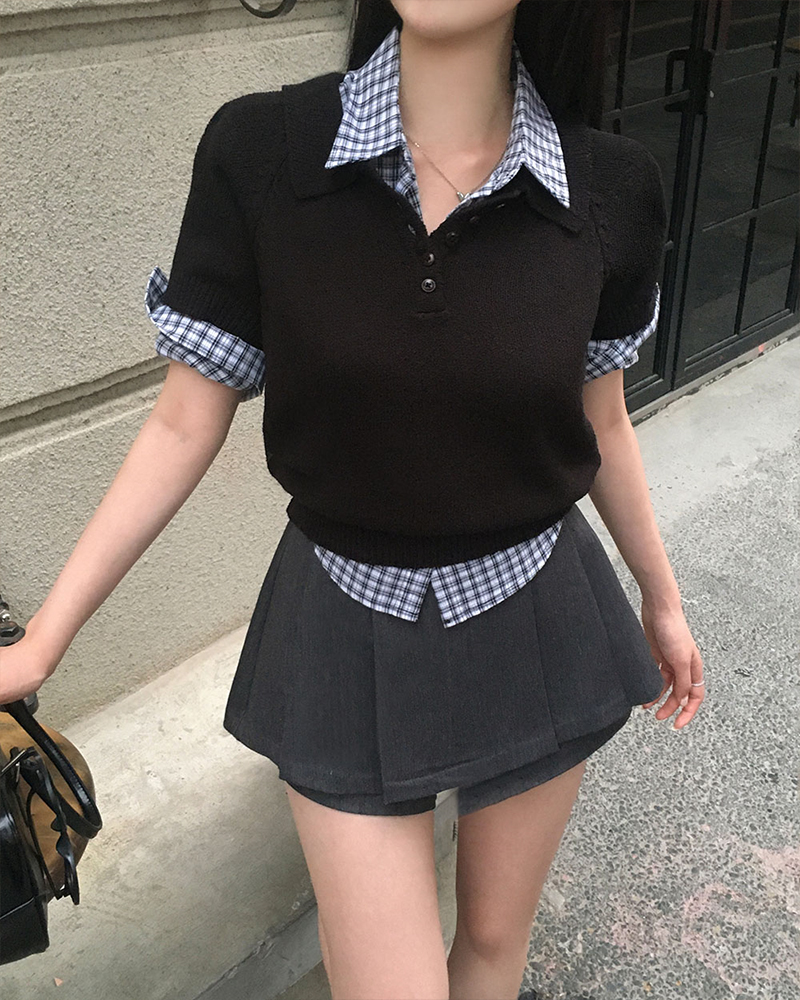 ベイデリー カラ ブークレ 単ボタン 半袖ニット 4color レディース 春夏 画像 4