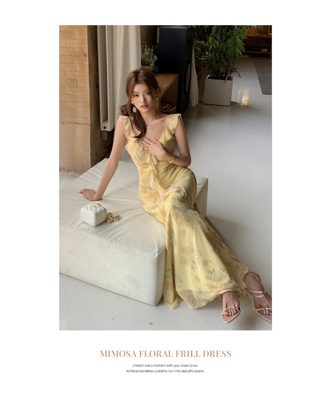 ロストチェリー ミモザフリルラッフル花柄プリントVネックノースリーブロングワンピース 画像 3