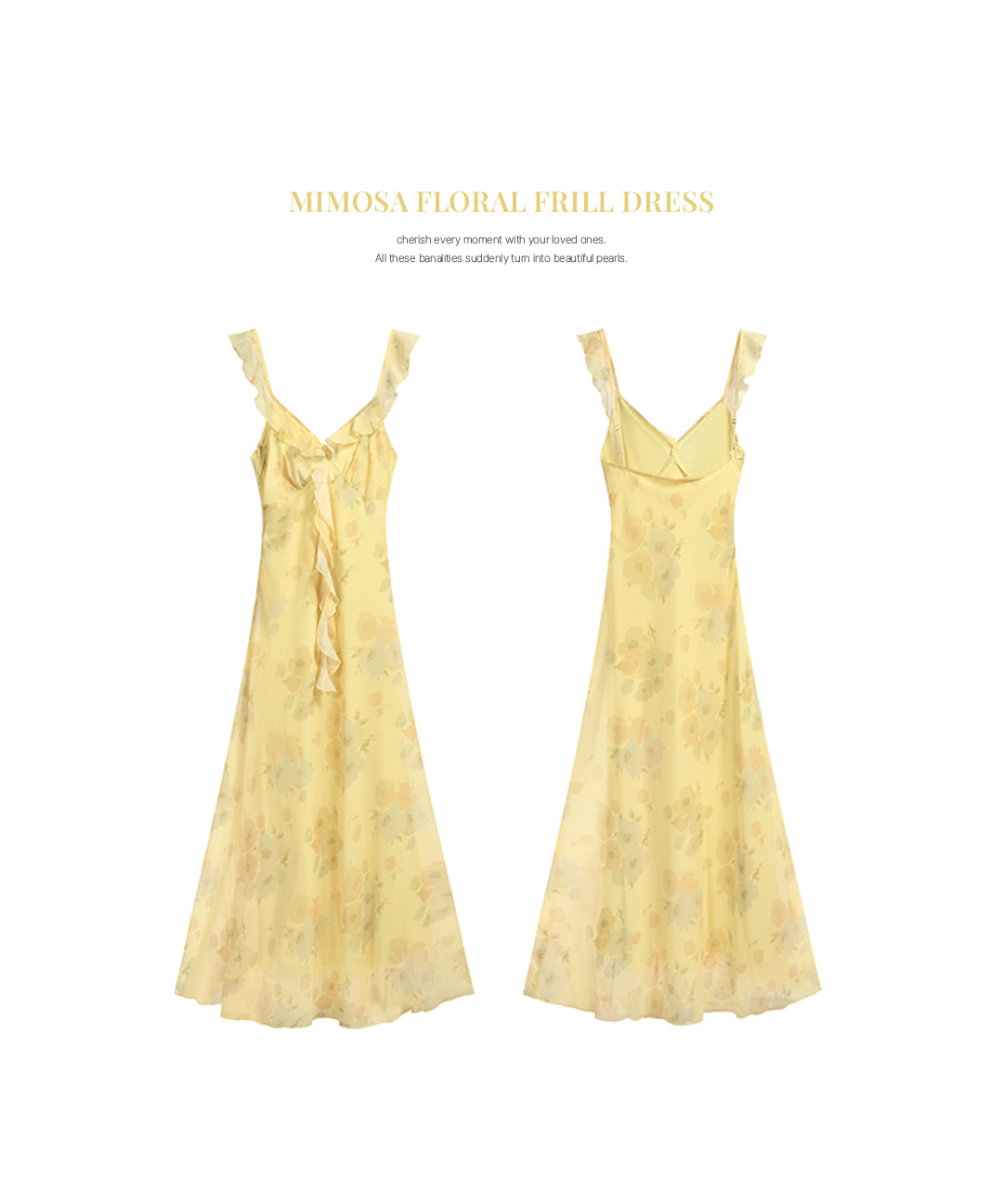 ロストチェリー ミモザフリルラッフル花柄プリントVネックノースリーブロングワンピース 画像 5