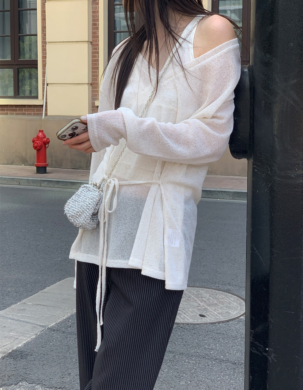 オブナイン サマー ラップ ニット Tシャツ レディース 夏 薄手 ニットトップス 画像 1