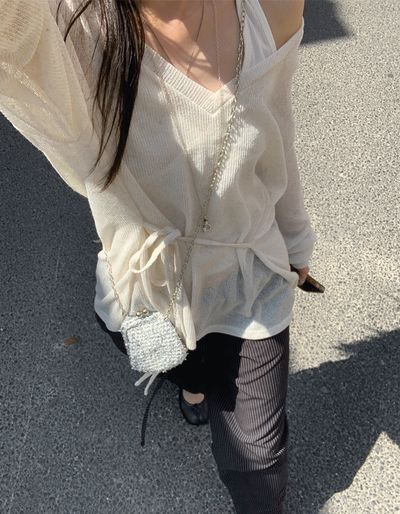 オブナイン サマー ラップ ニット Tシャツ レディース 夏 薄手 ニットトップス 画像 2