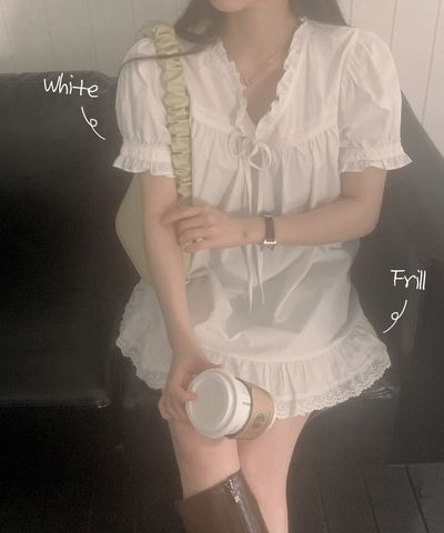 ザピンク ドニン リボンフリルレース ミニワンピース 半袖 Aライン ガーリー 画像 2