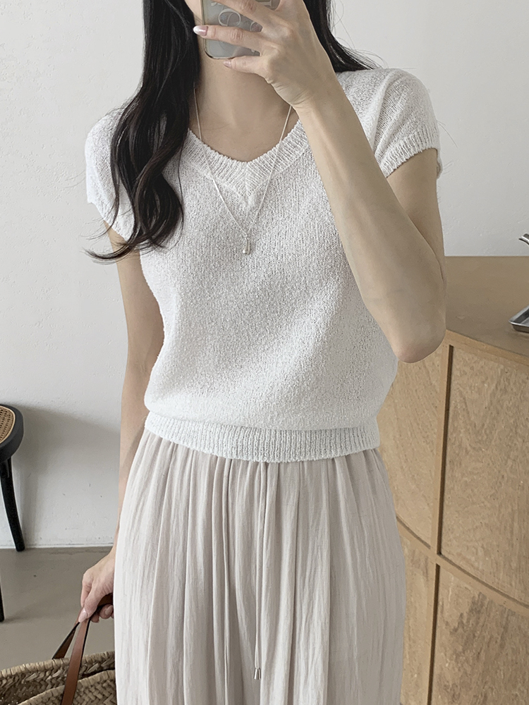 YURATIME LANAI リネン Vネック 半袖ニット サマーニット レディース 画像 4