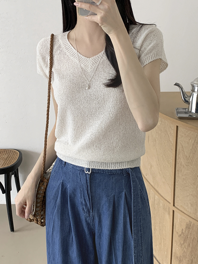 YURATIME LANAI リネン Vネック 半袖ニット サマーニット レディース 画像 7